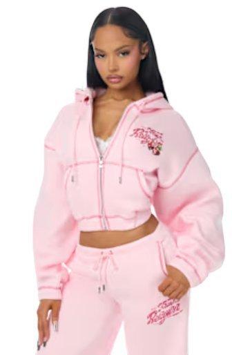 True Religion Women's Cherry Full-Zip Fleece Hoodie - PINK